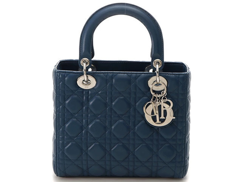 Christian Dior handbag Cannage Lady blue leather